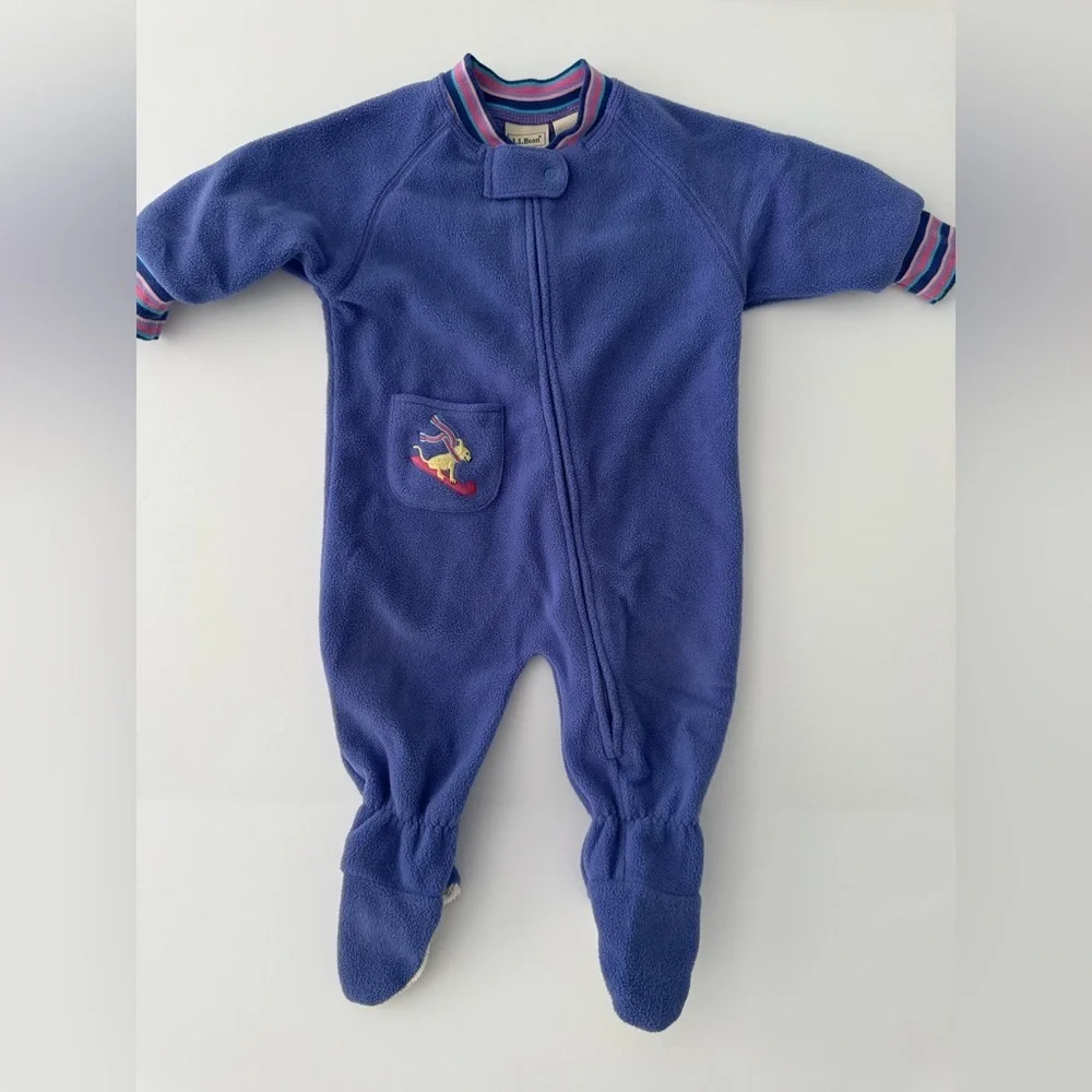 Vintage LL Bean Purple Fleece Footie Pajamas Size 6-12M